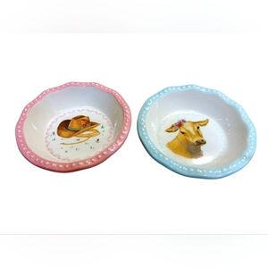 The Pioneer Woman Pink and Blue Stone wear Pie Dishes Set Of 2 5.5"W 1.5"D